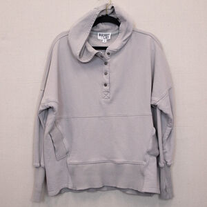 Bucket List oversized 1/4 button ribbed detail grey hoodie-M